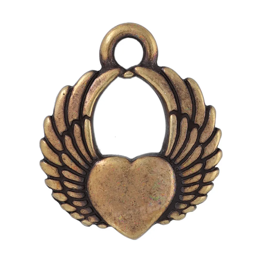 TierraCast Brass Oxide Finish Lead-Free Pewter Winged Heart Charm 17.5mm (1)