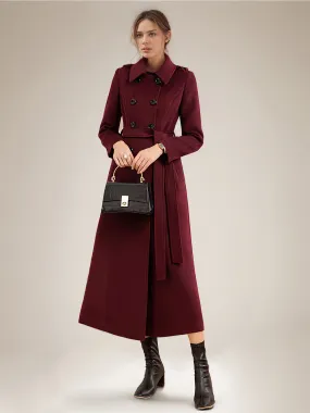 Women Winter Coat Double Breasted Belted Full Length Coat For Winter