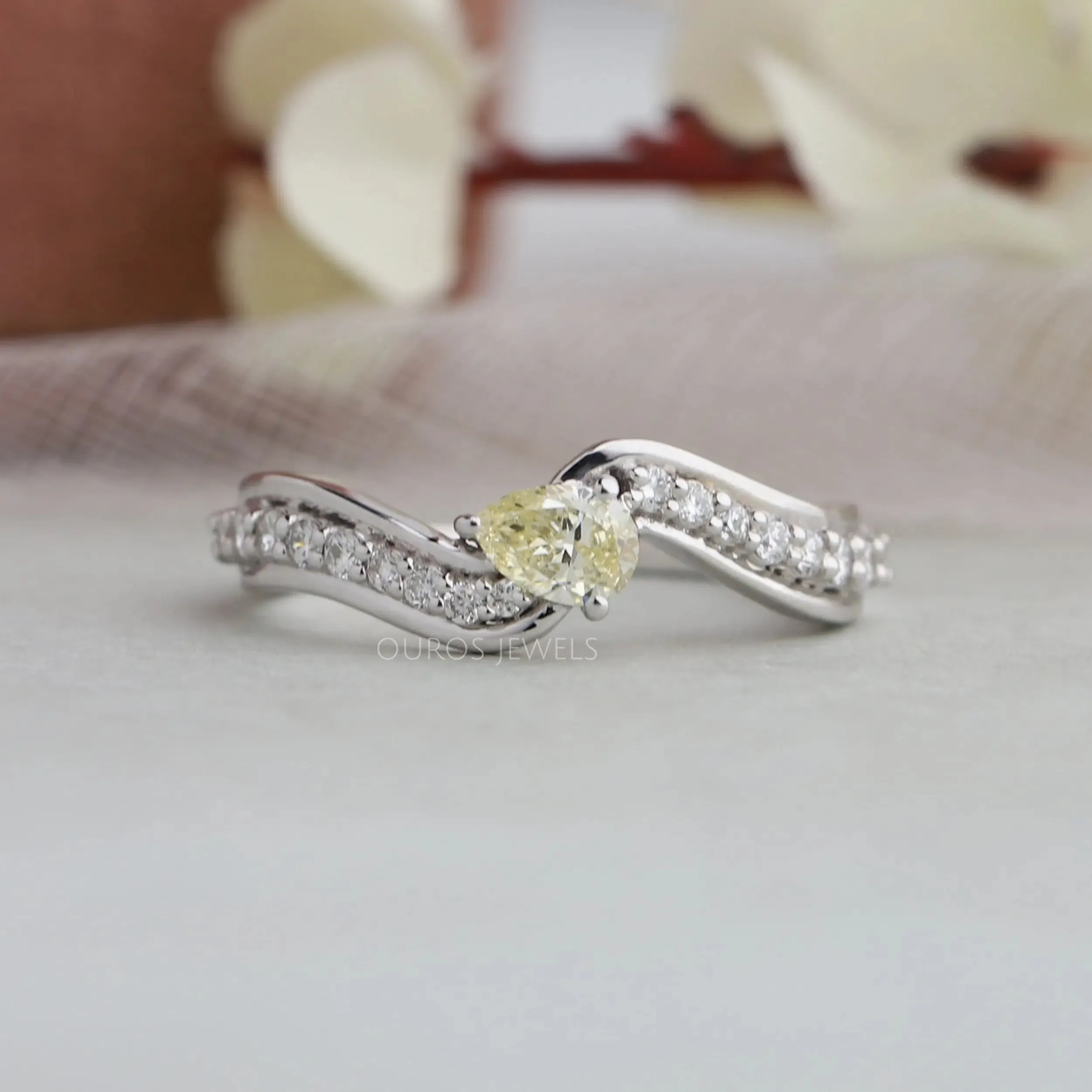 Yellow Pear Diamond  Solitaire Accent Ring