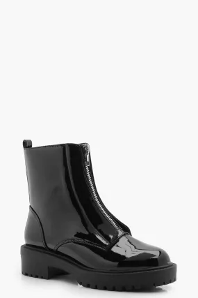 Zip Front Biker Boots